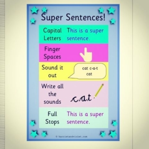 We all sometimes need a prompt to help. Use this super sentence check list to support children in writing a sentence. It’s great to use actions as well e.g hands up for remembering capital letters, finger pushed out for finger spaces and punching forwards for a full stop. Your class could decide their own actions.