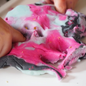 I’m learning to be OK with playdough colour mixing…actually think this looks good. Love the marbled effect.