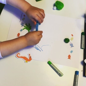 Using my Rainbow fish inspired border paper for mark making.