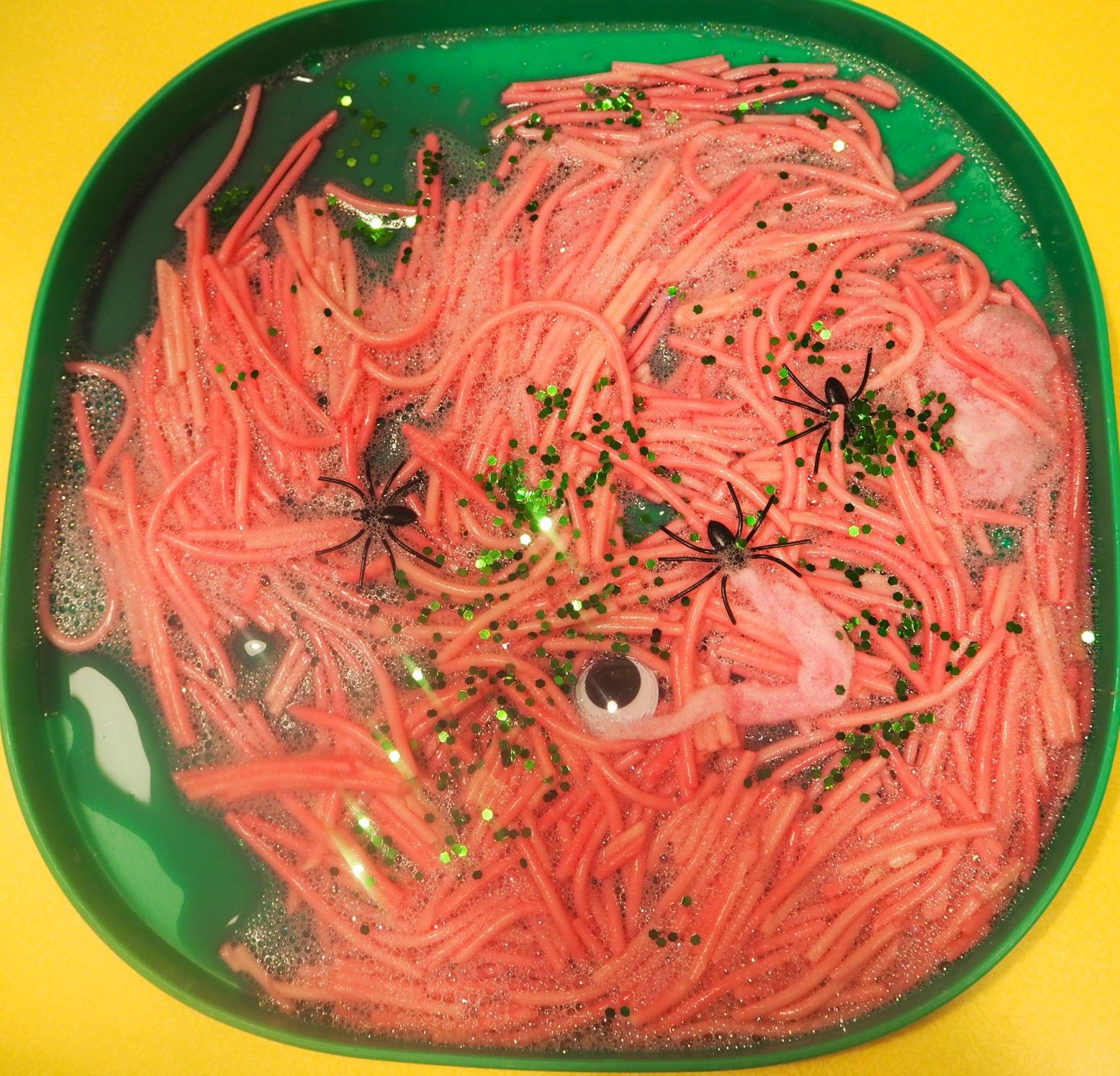halloween spaghetti messy play pink 