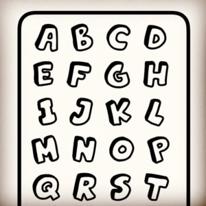 Print and colour your own A-Z love this font. Make your own alphabet poster, standard PDF is A4 but if you have access to a photocopier just adjust settings to make poster sized.