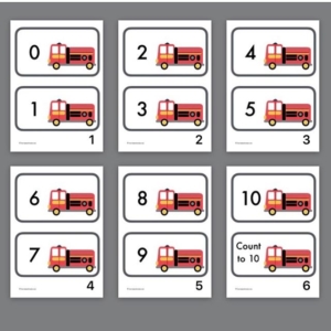 All my free printable resources are PDFs which are quick and easy to print. Change the size of the PDFs in the printer settings to make mini flashcards or enlarge for display. This is a 0-10 numberline with fire engines/fire trucks.
