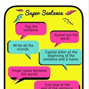 Everyone needs a little prompt to start with. Here’s a Super Sentence checklist. This supports writing simple sentences. Print out for a classroom or use with your child at home. I try to make many of my resources dyslexic friendly with coloured backgrounds to support reading. If your child’s not ready for sentence writing then don’t force it, there are lots of other ways to support them.