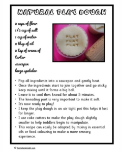PLAY DOUGH // I love making play dough that contains no chemicals. I use this recipe as the base of many types of play dough. Download the PDF for free off harrietandviolet.com // This is a quick cook recipe but results in super soft play dough perfect for little and big hands. Soon you’ll be able to buy from my shop over 30 different invitations to play and recipes to try in school or at home (if you have time!).