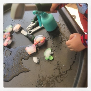 Yesterday @play.hooray shared her quick tip for freezing objects in a cupcake tin. This is a super idea so much easier than freezing objects in freeze bags. Perfect as they each come out in small blocks. I only had to hand plastic butterflies but he loves it!