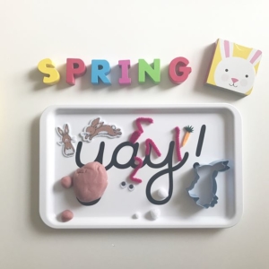 Easter Bunny Playdough  I set up a similar set up the other day and he really enjoyed it. I’ve refreshed the items to leave the activity for for whilst I cook dinner. What activities do you do? . . . . .
