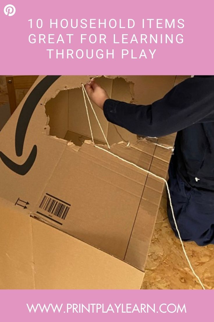 household items to support kids play with print playlearn kid playing with a cardbord box