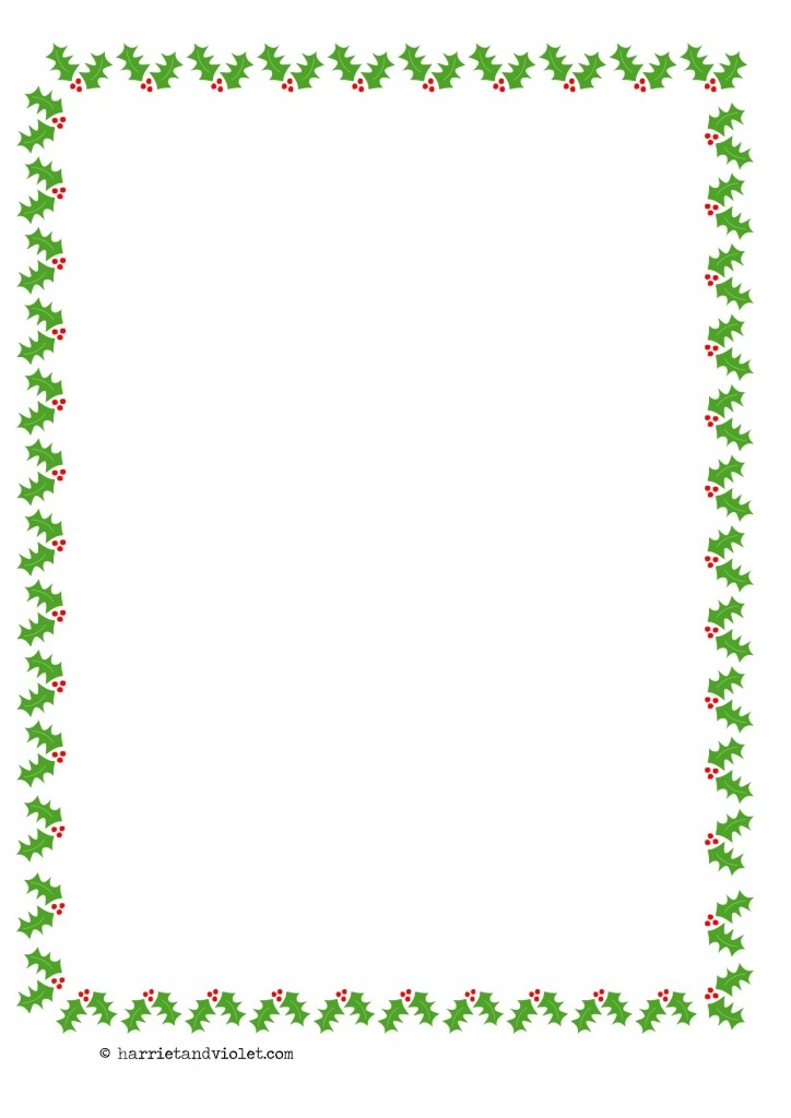 Christmas Holly Border Paper A4 Portrait Plain Half Lined and Lined ...