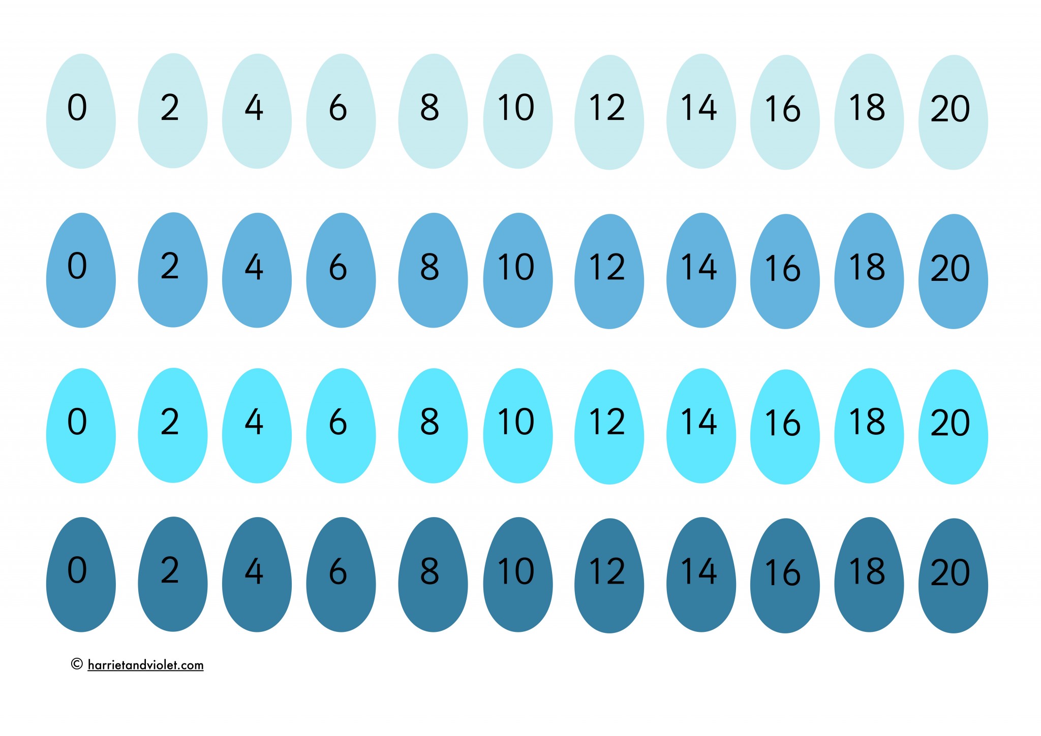 Easter egg numberline counting in 2s (twos) Printable Teaching