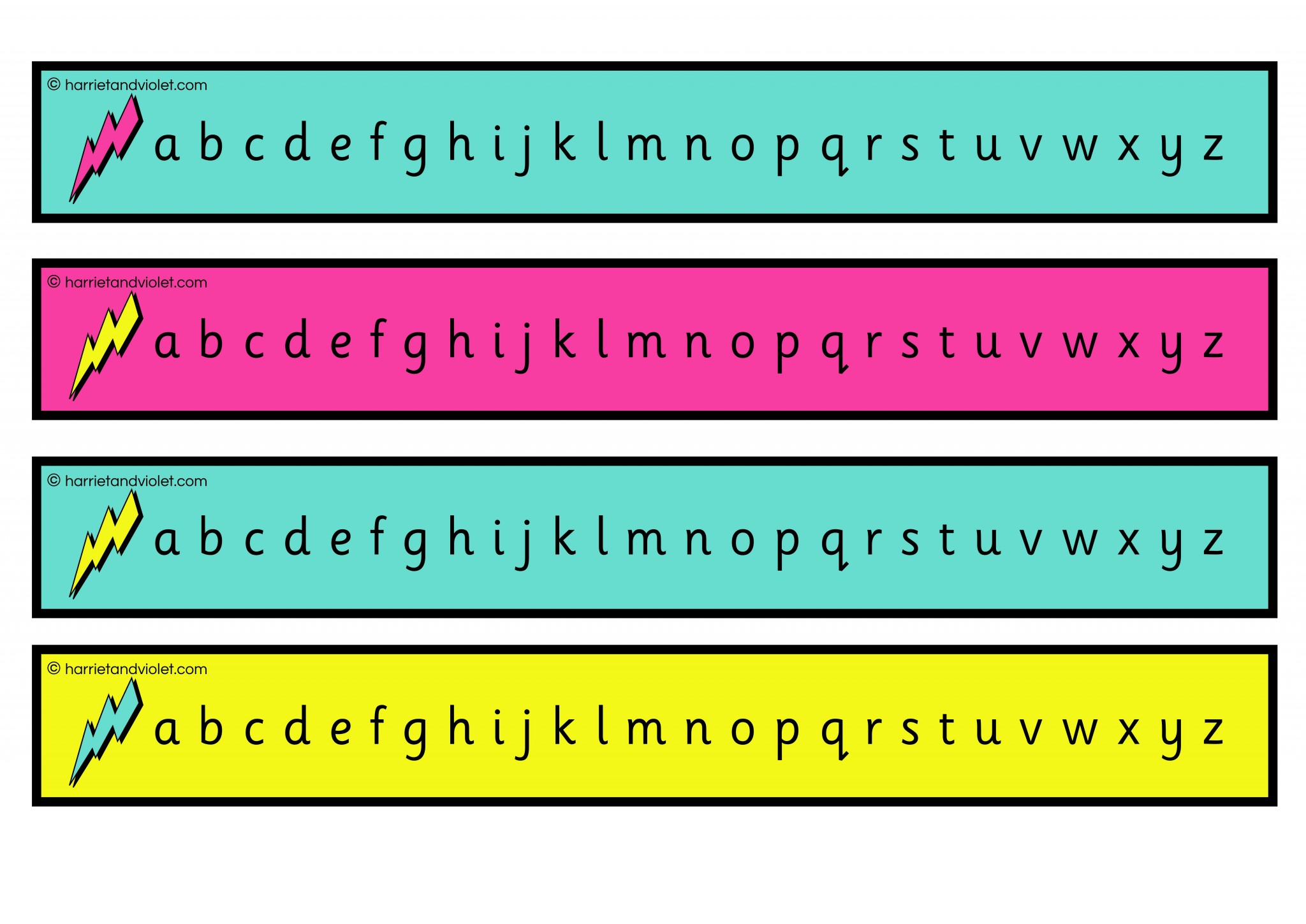 Lower case alphabet chart - brights A-Z - Printable Teaching Resources ...