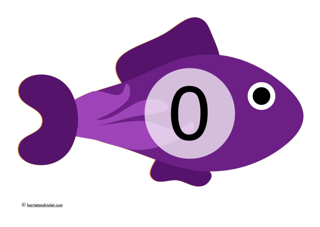 purple fish with a white circle number in to ut out for a classroom display
