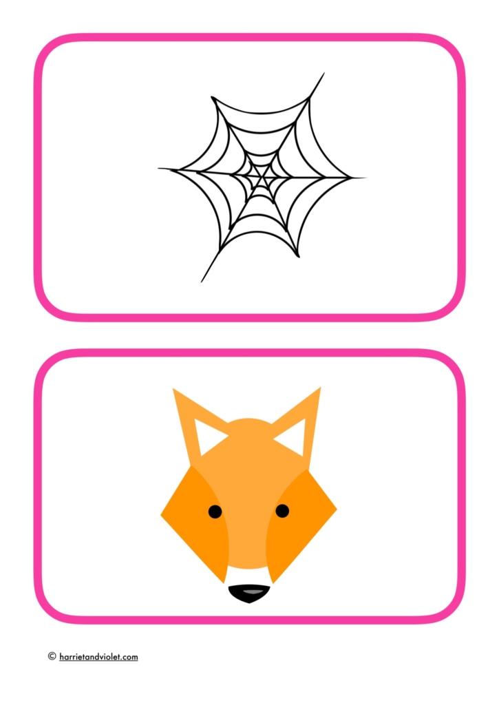 pink border two images fox and web to support phonics learning print play learn