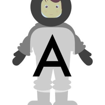 astronaut with large letter capital letter alphabet A - Z