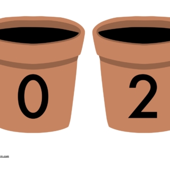 two plant pots with numbers on