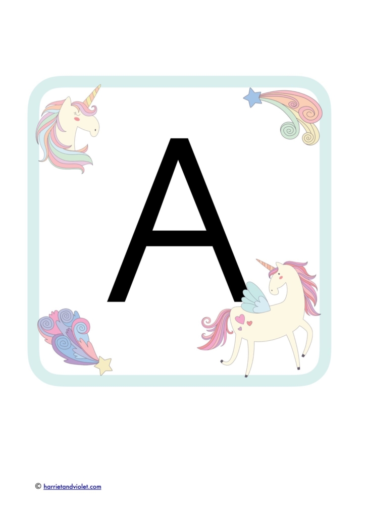 alphabet a with unicorn border