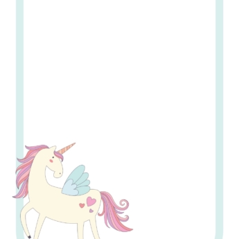 blue paper edge with pink unicorn