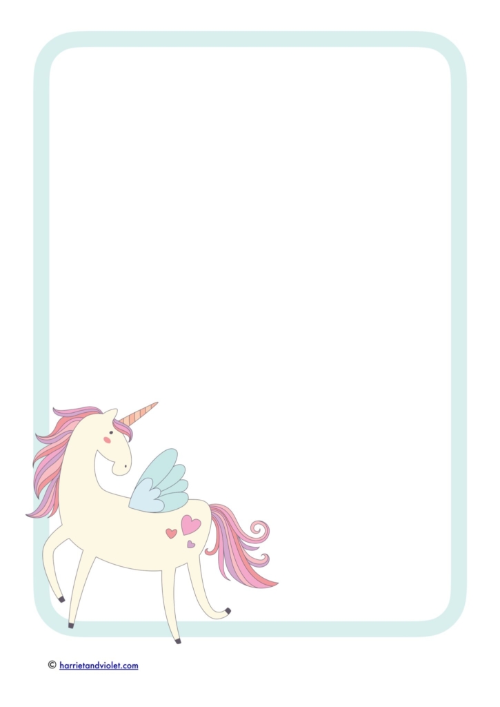 blue paper edge with pink unicorn