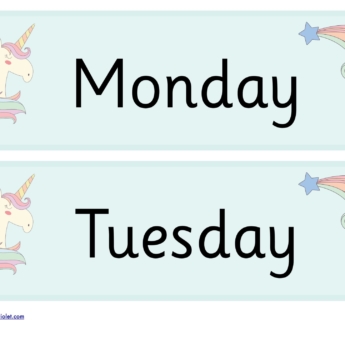 monday tuesday blue with unicorn stars