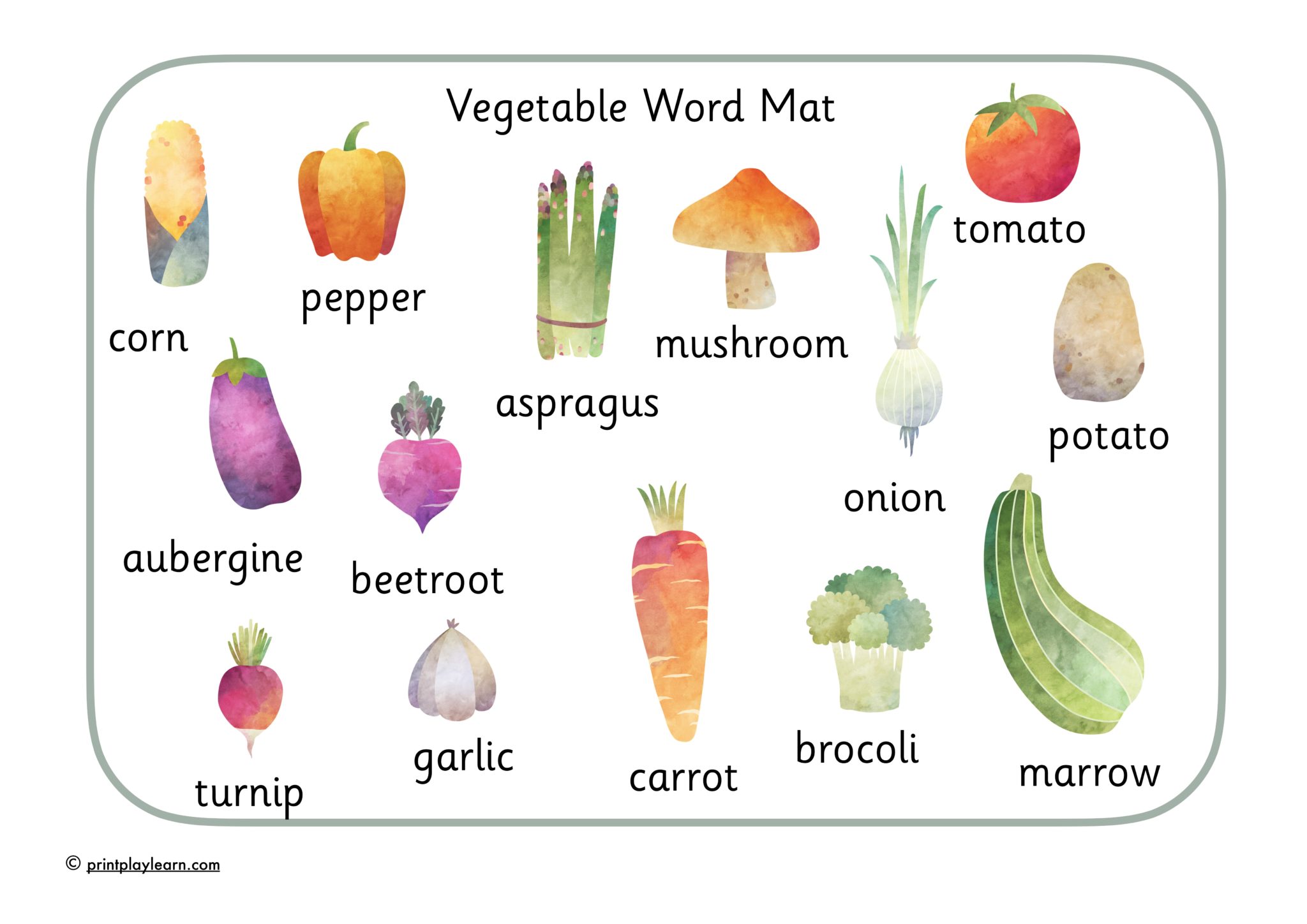 Vegetable Word Mat Printable Teaching Resources Print Play Learn