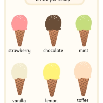 ice cream flavour menu