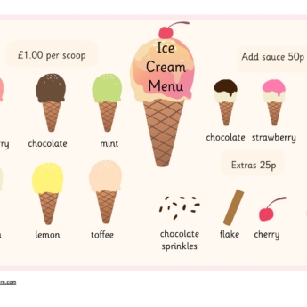 ice cream menu with prices EYFS