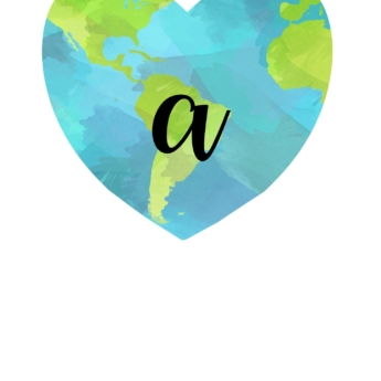 lowercase lettering a-z on earth heart shape