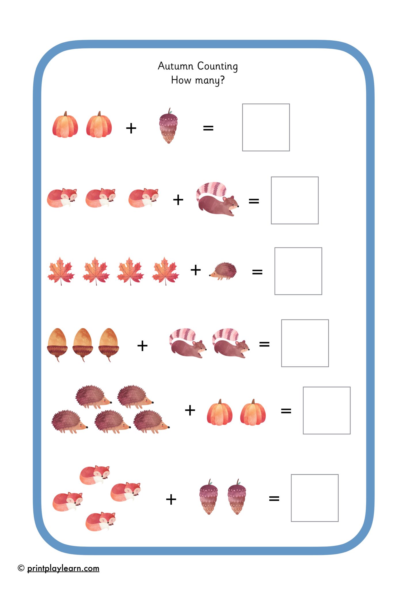 Autumn Addition Number Sentences - Printable Teaching Resources - Print