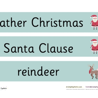 labels for Christmas North Pole Role Play area EYFS