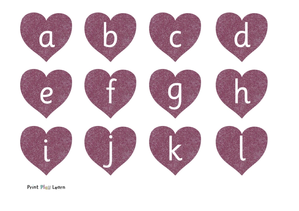 lower case lettering glitter hearts