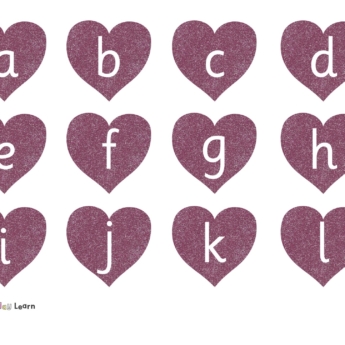 lower case lettering glitter hearts