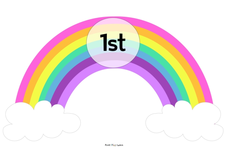 ordinal numbers 1st 10th rainbows printable teaching resources