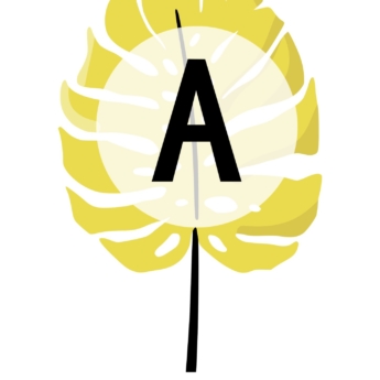 mustard coloured leaf with lettering in the middle a to z