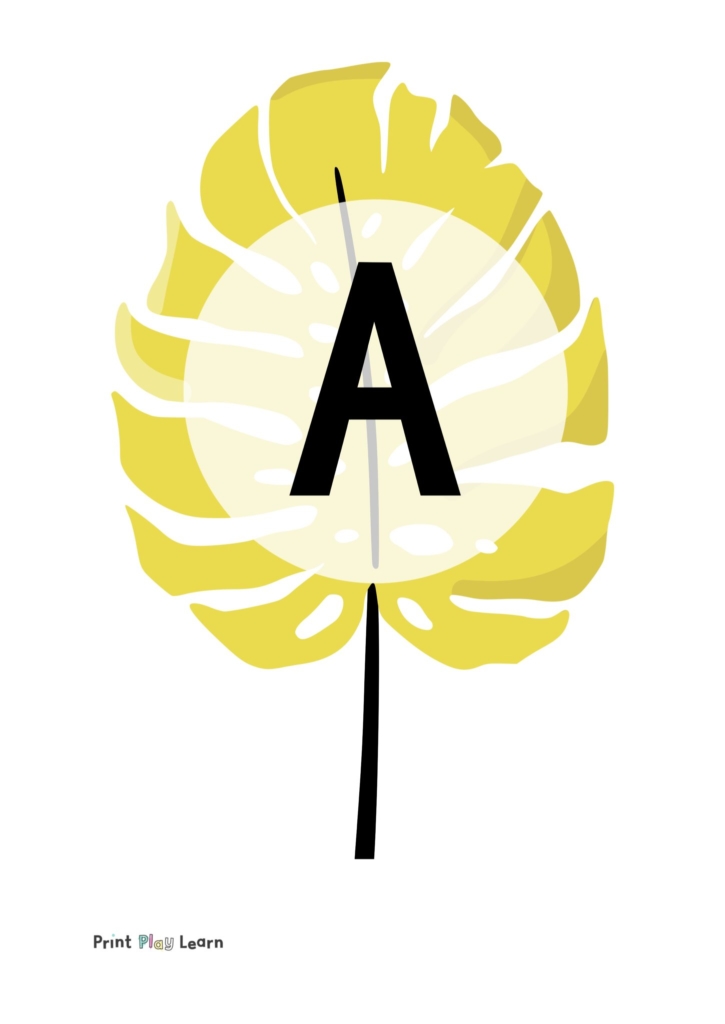 mustard coloured leaf with lettering in the middle a to z