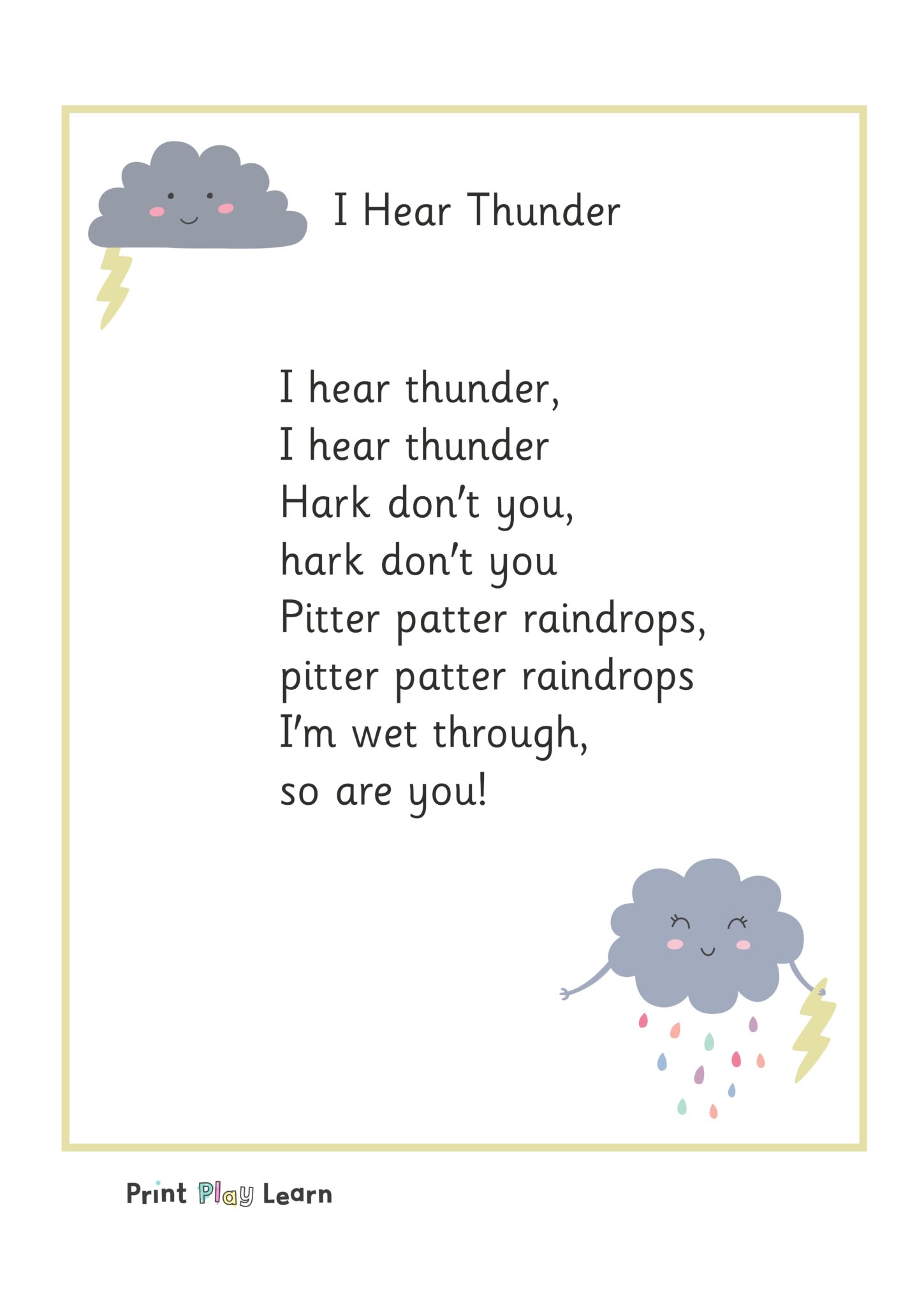 I Hear Thunder Rhyme Printable Teaching Resources Print Play Learn