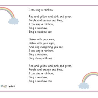 I can sing a rainbow song words with image of rainbows for a primary and eyfs poster