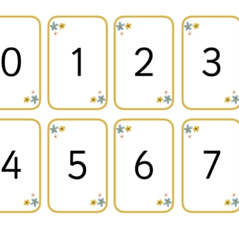 yellow border flashcards with numbers in the middle with flower detail for counting in EYFS or primary counting