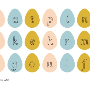 jolly phonics sounds typed onto pastel coloured eggs