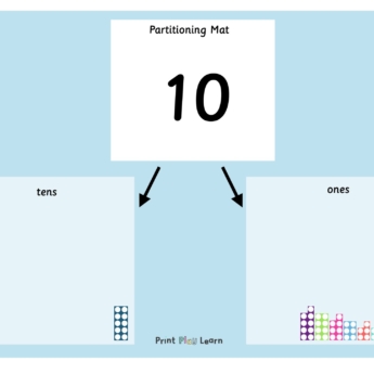 partitioning mat with numbers 10-20 on box to place tens and units maths math learning