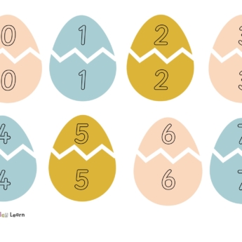 egg matching numbers pastel coloured eggs with white zig zag line 0-15