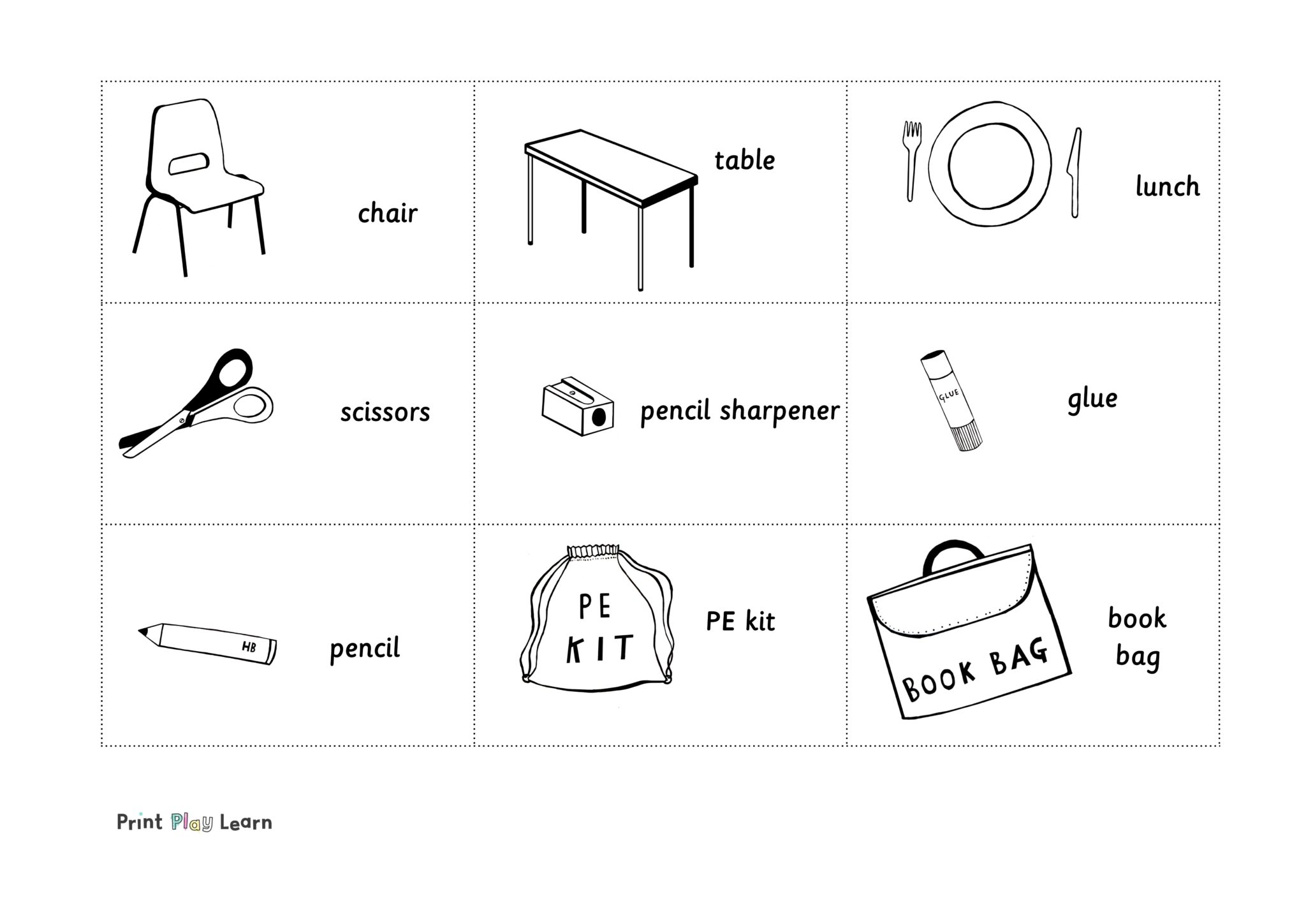 School Classroom Equipment Flashcards Printable Teaching Resources