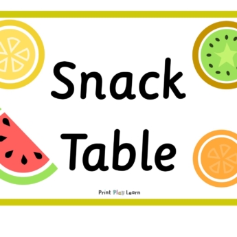 lemon kiwi melon orange images with the word snack table with green border print play learn