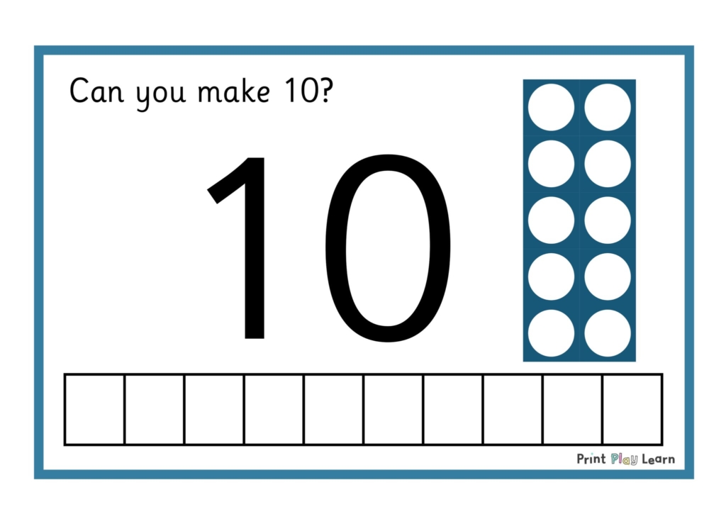 blue border large number 10 can you make 10 in words and numicon