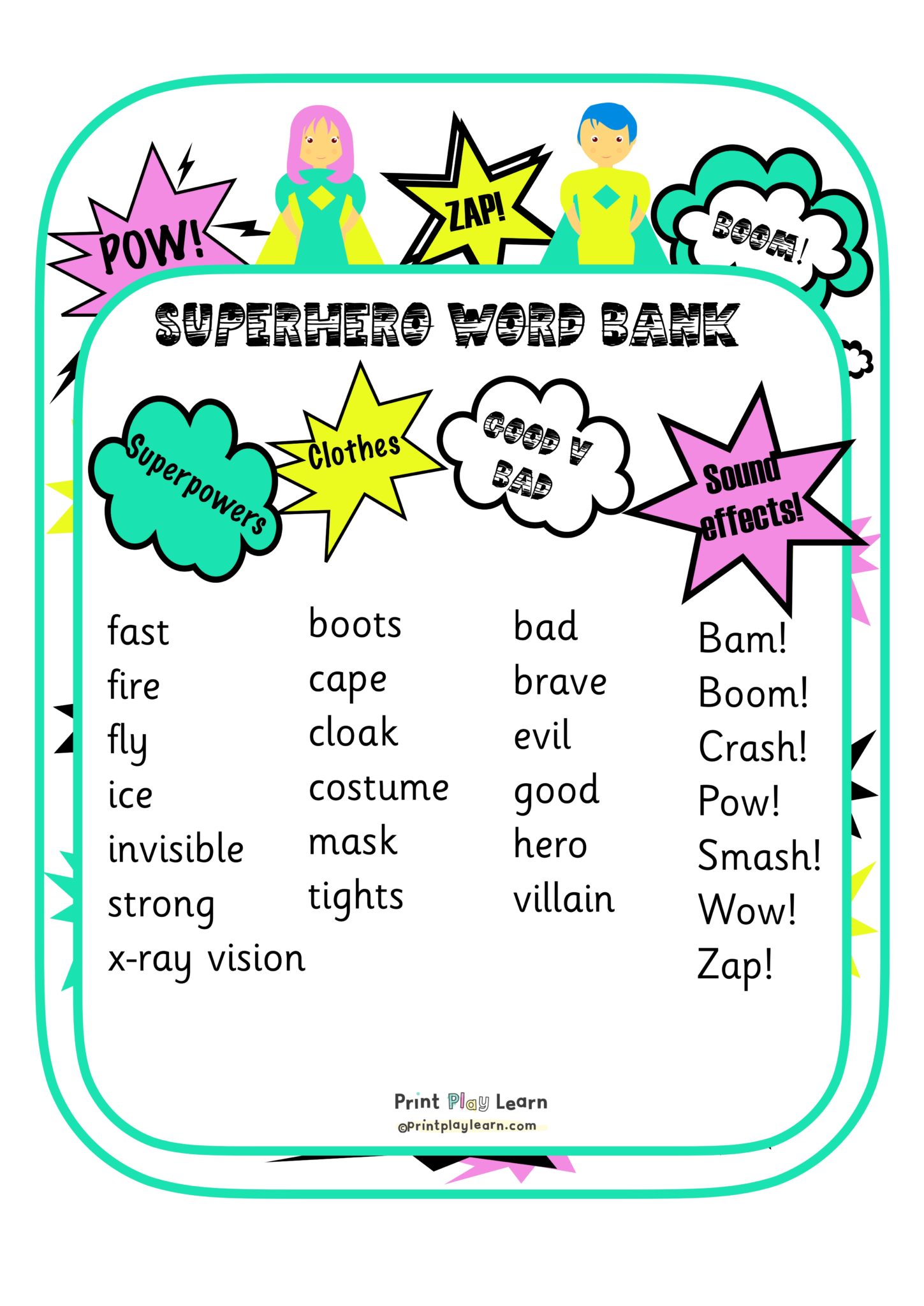 Superhero Page 2 Free Teaching Resources Print Play Learn