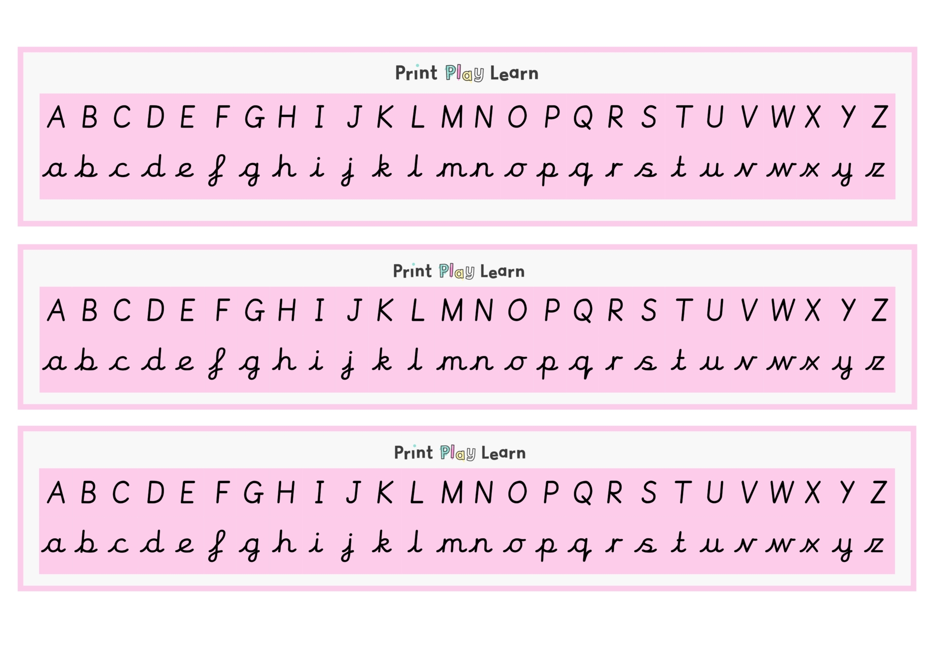 Alphabet Chart Cursive Letting upper + lower case Printable