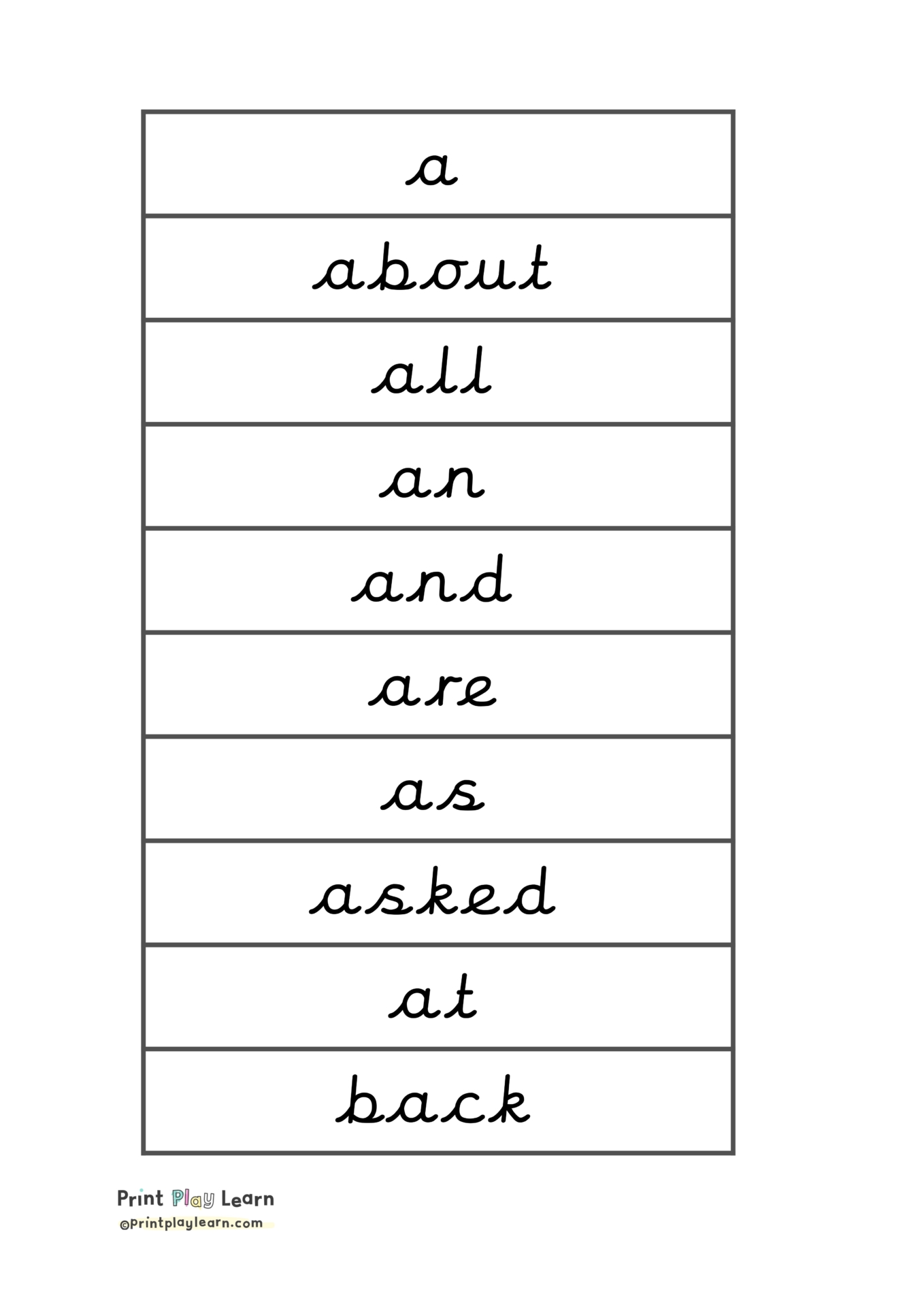 100 High Frequency Words cursive font - Printable Teaching Resources