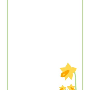 small daffodils on the lower corner of the A4 paper with light green border with print play learn