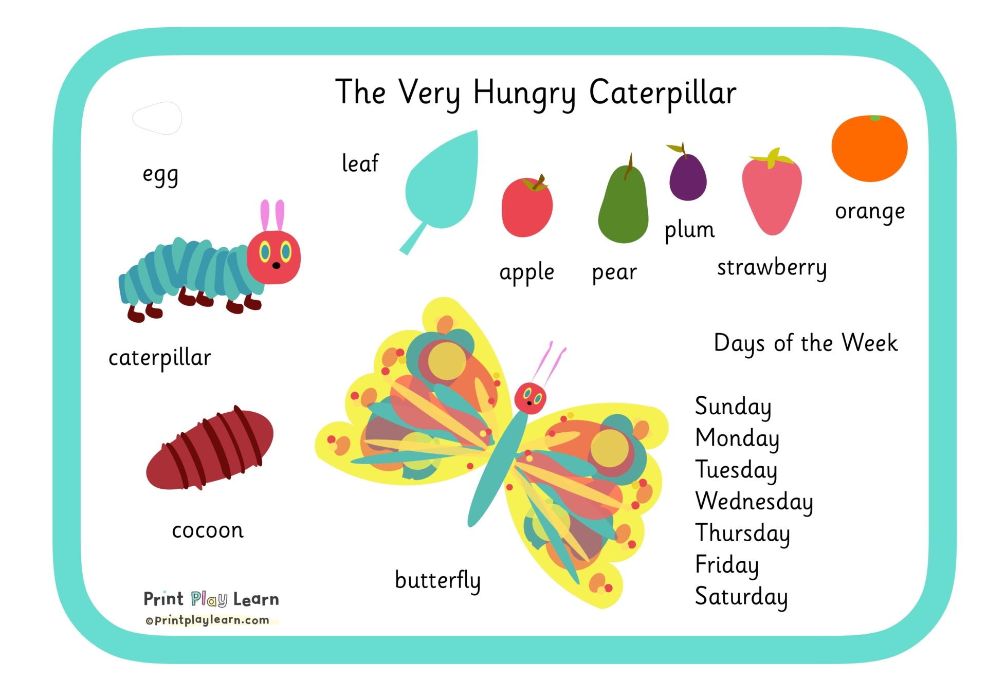 The Very Hungry Caterpillar Word Mat Printable Teaching Resources