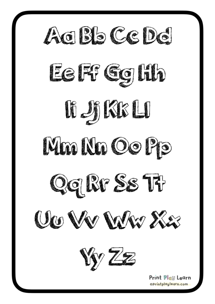 print play learn Colour your own upper lower case alphabet