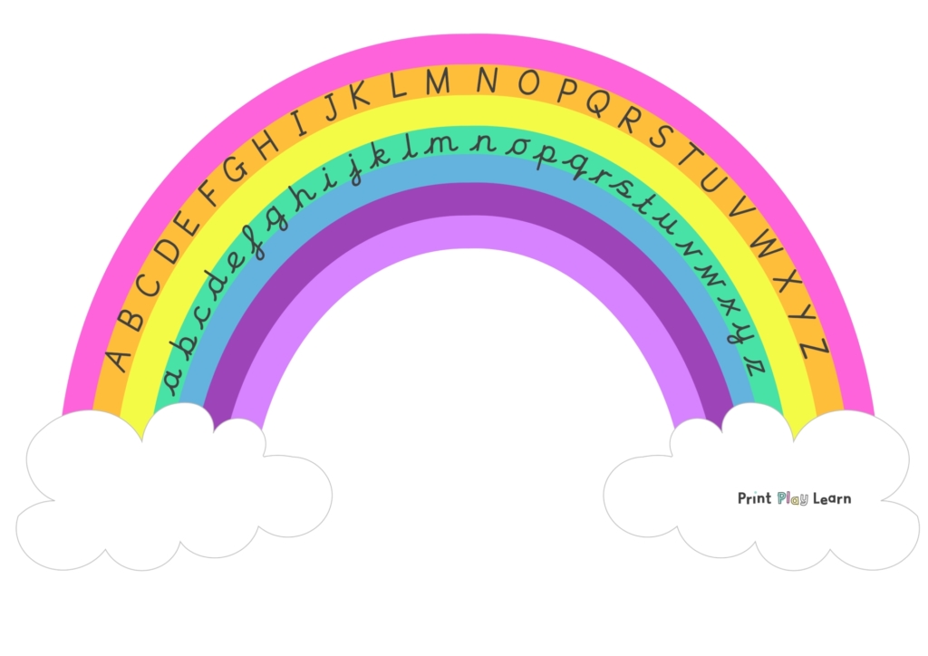 rainbow with lettering capital and lower case