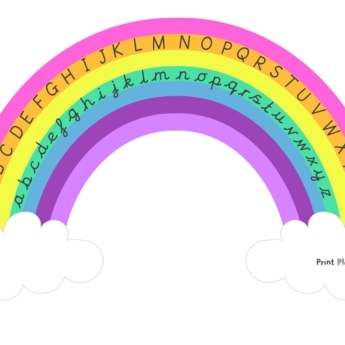 rainbow with lettering capital and lower case